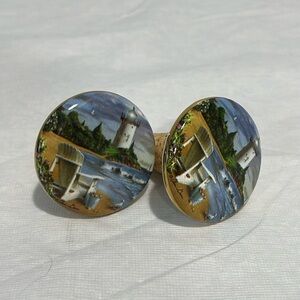 Cape Shore lighthouse Alan Giana art bottle stoppers set of 2 porcelain cork
